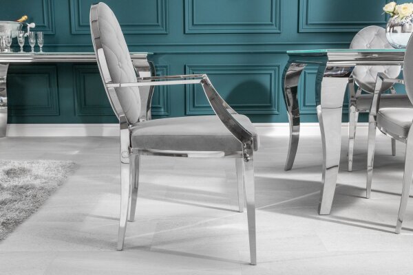 Chaise de salle à manger avec accoudoirs velours acier inoxydable gris argenté