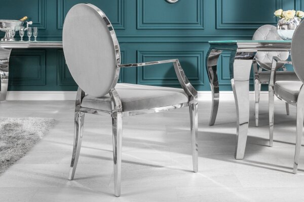 Chaise de salle à manger avec accoudoirs velours acier inoxydable gris argenté