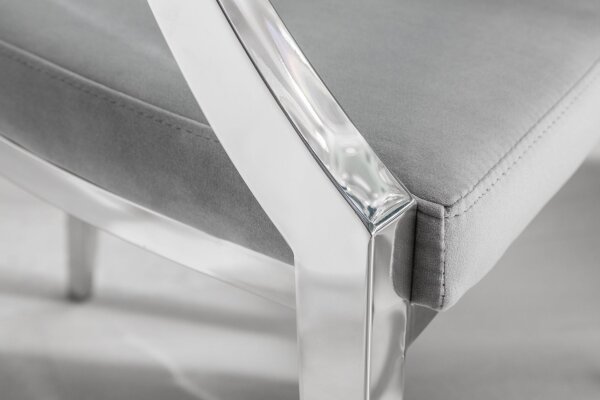 Chaise de salle à manger avec accoudoirs velours acier inoxydable gris argenté