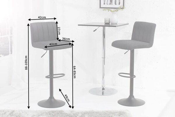 Tabouret de bar réglable en hauteur Gris Noir Tissu Métal
