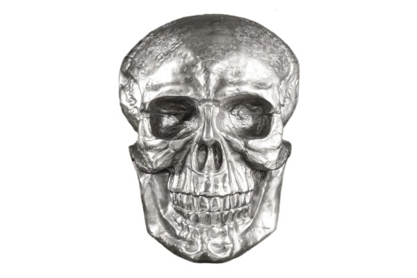 Deko Statue Wand Schädel H: 40 cm aus Metall in Silber