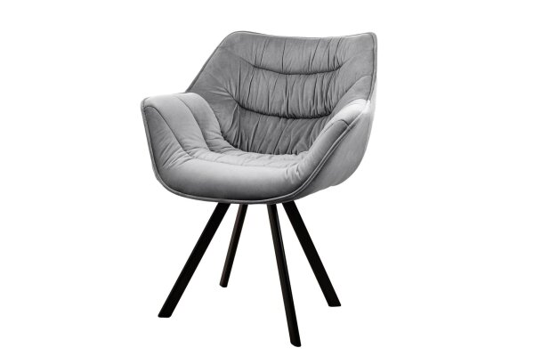 Chaise de salle à manger velours métal gris noir avec accoudoirs