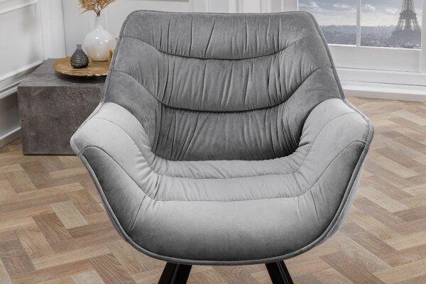 Chaise de salle à manger velours métal gris noir avec accoudoirs