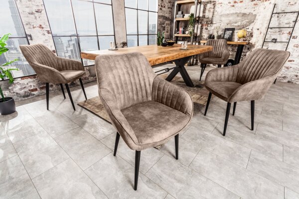 Chaise de salle à manger Taupe Noir L : 60 cm avec accoudoirs Tissu Métal
