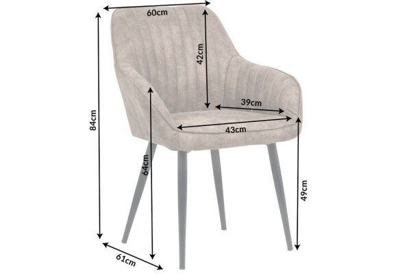 Chaise de salle à manger Taupe Noir L : 60 cm avec accoudoirs Tissu Métal