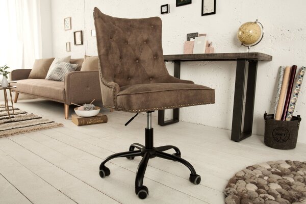 Chaise de bureau réglable en hauteur tissu métal Chesterfield