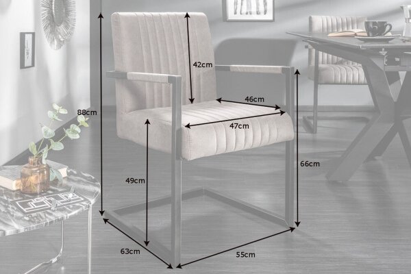 Chaise cantilever taupe noir tissu métal avec accoudoirs