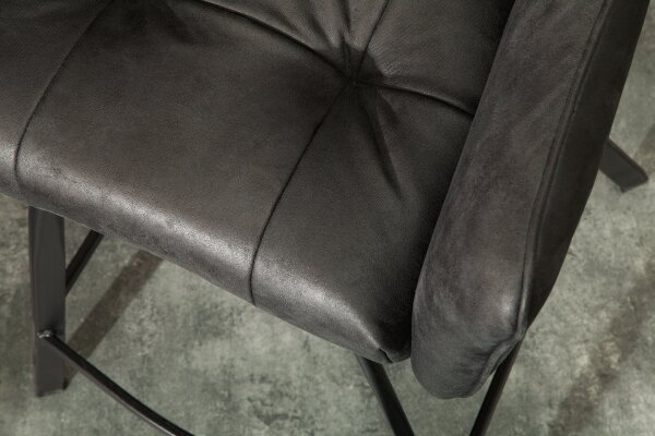 Chaise de comptoir velours métal gris noir avec dossier