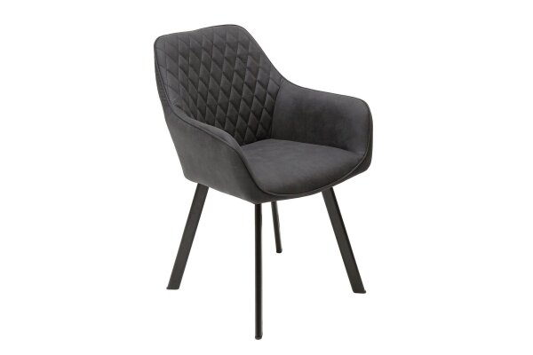 Chaise de salle à manger Anthracite avec accoudoirs Tissu Métal Rétro