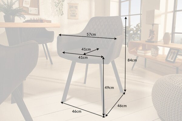 Chaise de salle à manger Anthracite avec accoudoirs Tissu Métal Rétro