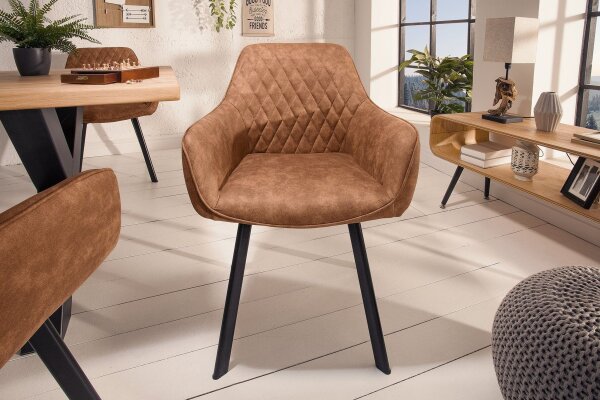 Chaise salle à manger marron noir en tissu métal avec accoudoirs