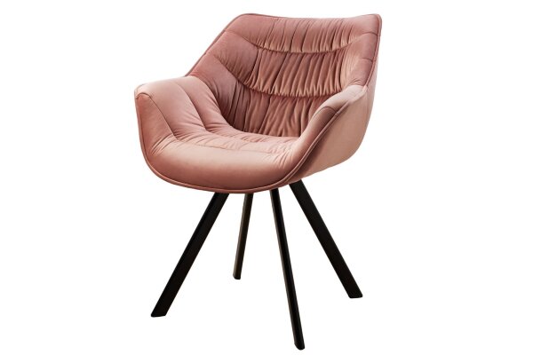 Chaise de salle à manger velours métal rose noir avec accoudoirs