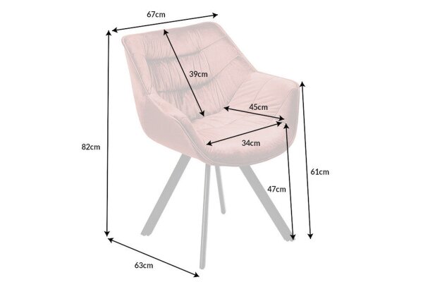 Chaise de salle à manger velours métal rose noir avec accoudoirs