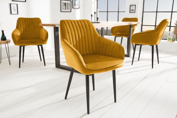 Fauteuil velours métal jaune noir Moderne RITA