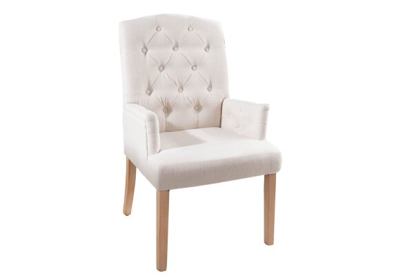 Chaise de salle à manger Beige Tissu Bois Chesterfield avec accoudoirs