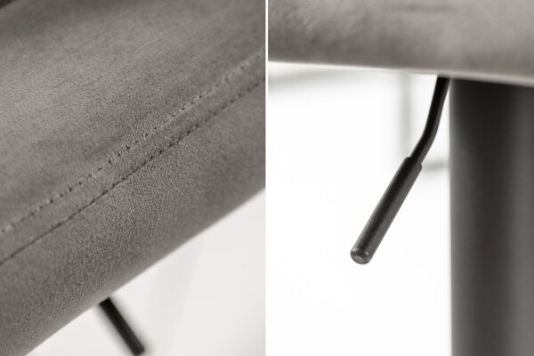 Chaise de bar réglable en hauteur Gris Noir Velours Métal