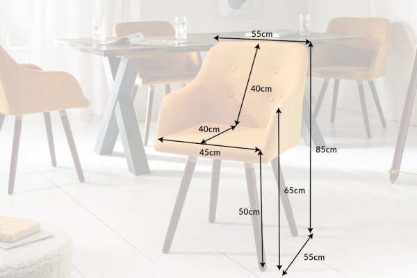 Chaise de salle à manger jaune marron en tissu bois avec accoudoirs Skandi