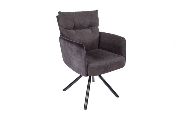 Chaise pivotante velours métal anthracite noir sans roulettes