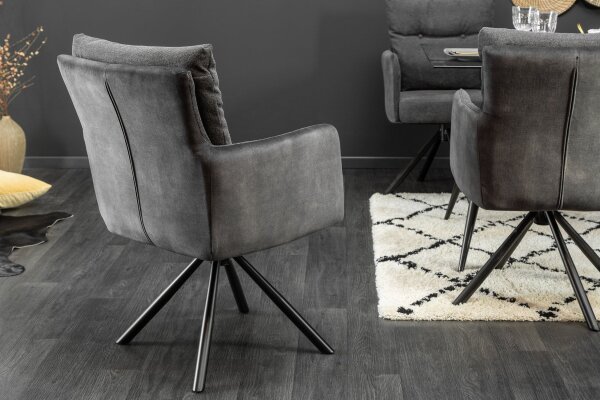 Chaise pivotante velours métal anthracite noir sans roulettes
