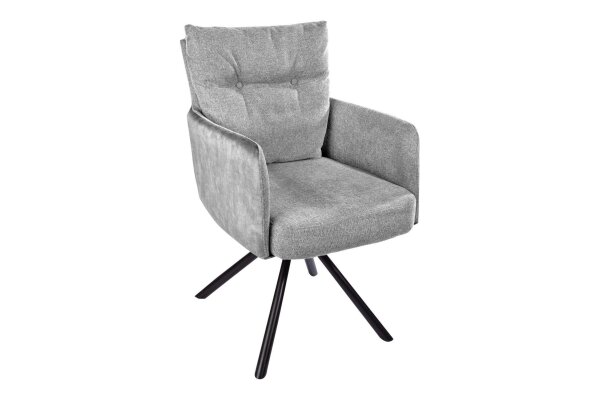 Chaise pivotante velours sans roulettes avec accoudoirs Gris Noir