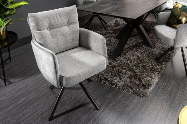 Chaise pivotante velours sans roulettes avec accoudoirs Gris Noir