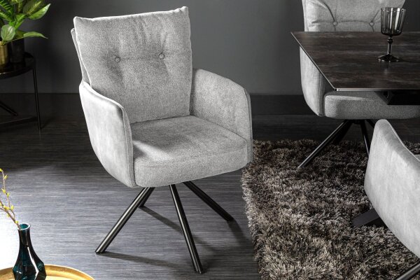 Chaise pivotante velours sans roulettes avec accoudoirs Gris Noir