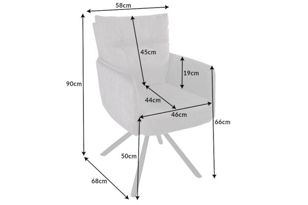 Chaise pivotante velours sans roulettes avec accoudoirs Gris Noir