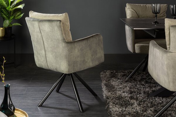 Chaise pivotante velours métal vert olive noir sans roulettes LATVIA
