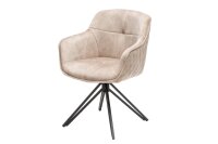 Drehstuhl Samt Metall in Creme Beige Schwarz mit Lehne AUREL
