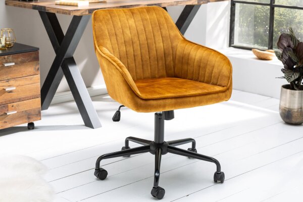 Chaise de bureau réglable en hauteur Jaune Noir Velours Métal