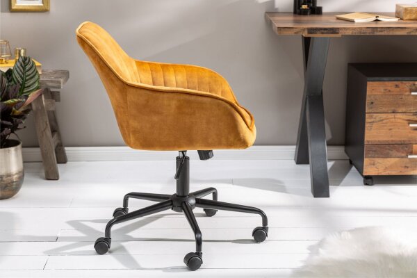 Chaise de bureau réglable en hauteur Jaune Noir Velours Métal