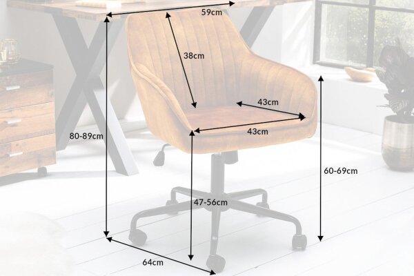 Chaise de bureau réglable en hauteur Jaune Noir Velours Métal