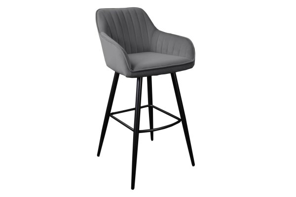 Barhocker Samt Metall mit Lehne in Grau Schwarz RITA