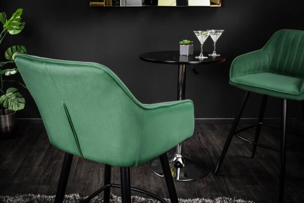 Chaise de bar avec dossier velours métal vert noir