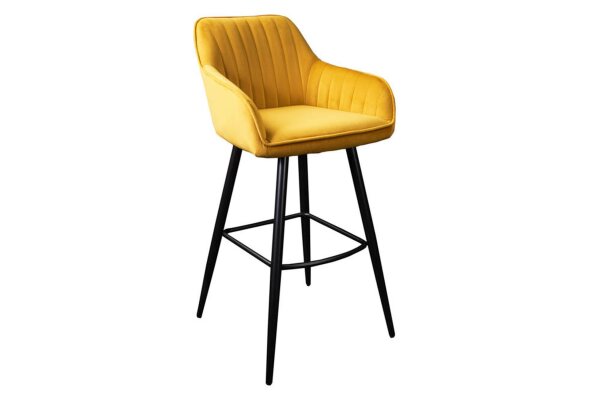 Chaise de comptoir avec dossier velours métal jaune noir