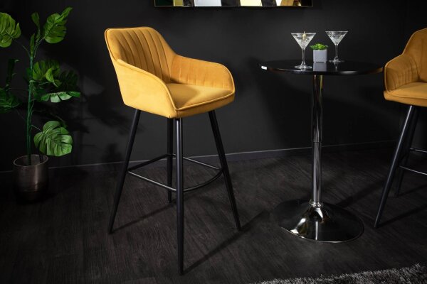 Chaise de comptoir avec dossier velours métal jaune noir