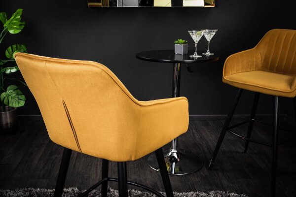 Chaise de comptoir avec dossier velours métal jaune noir