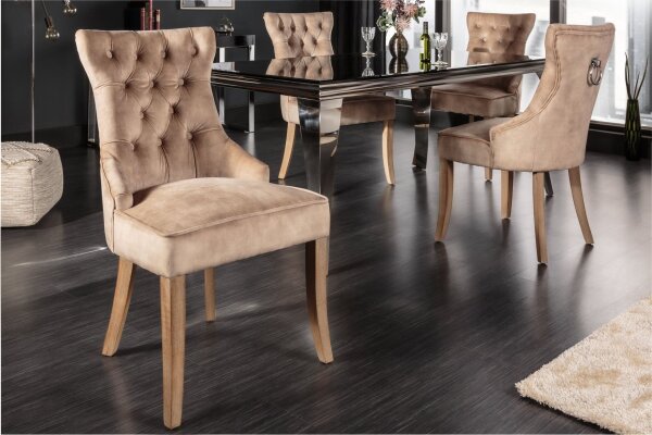 Chaise de salle à manger Chesterfield en velours bois marron naturel