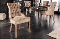 Esszimmerstuhl Chesterfield aus Samt Holz in Braun Natur