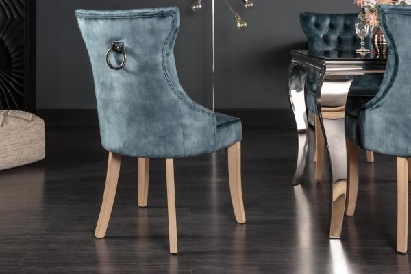 Chaise de salle à manger velours bois en pétrole naturel Chesterfield