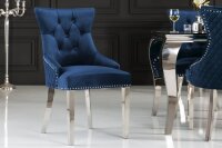 Esszimmerstuhl Samt Edelstahl Chesterfield Blau Silber