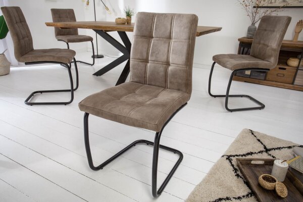 Freischwinger Stuhl Taupe Schwarz Stoff Eisen Modern
