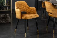 Chaise de salle à manger en velours jaune moutarde...