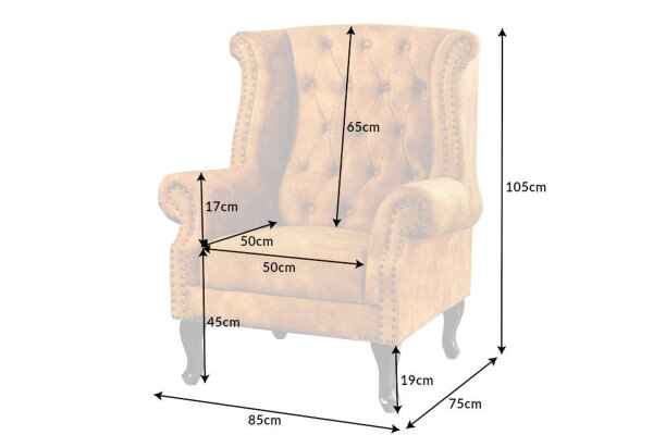 Ohrensessel Chesterfield Samt Holz Gelb Braun B: 85 cm RODRA