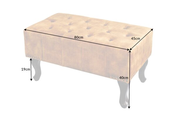 Hocker Samt Holz 45 x 80 cm in Gelb Braun Chesterfield