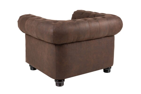 Fauteuil Chesterfield brun antique L : 110 cm en tissu bois