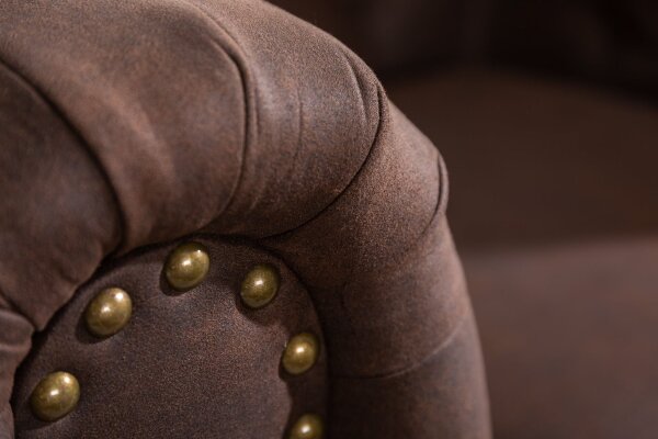 Fauteuil Chesterfield brun antique L : 110 cm en tissu bois