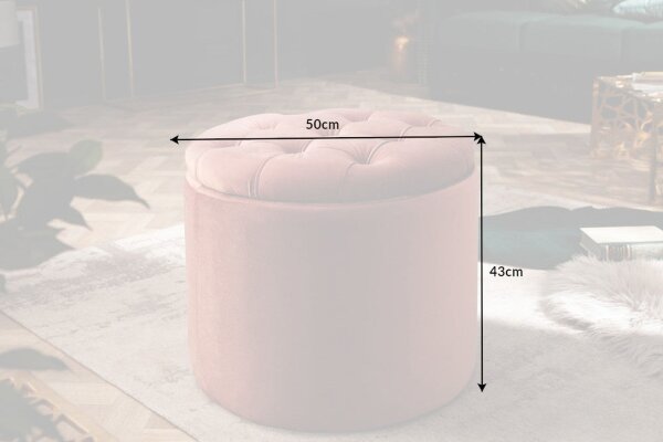 Samthocker mit Stauraum Rosa Ø 50 cm H: 43 cm Chesterfield