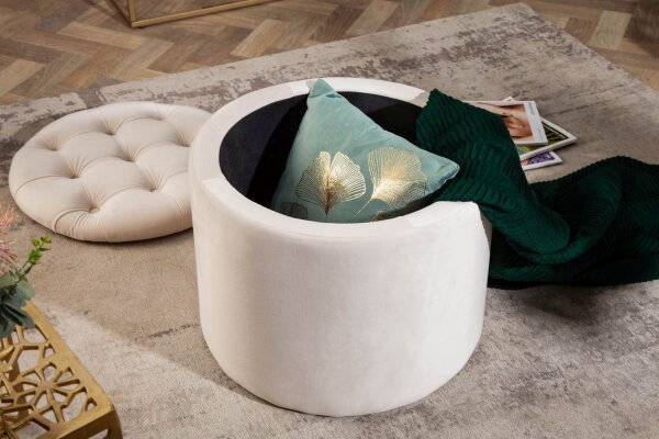 Sitzhocker mit Stauraum Ø 50 cm Beige aus Samt Metall