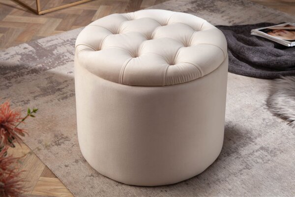 Sitzhocker mit Stauraum Ø 50 cm Beige aus Samt Metall
